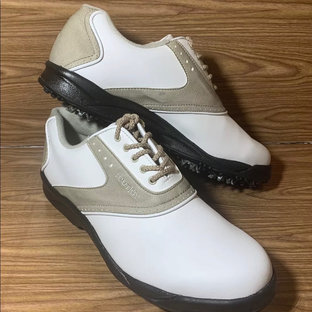 Footjoy Greenjoys Women's Golf Shoes Sz 9.5 M White Tan 48401 Soft Spike